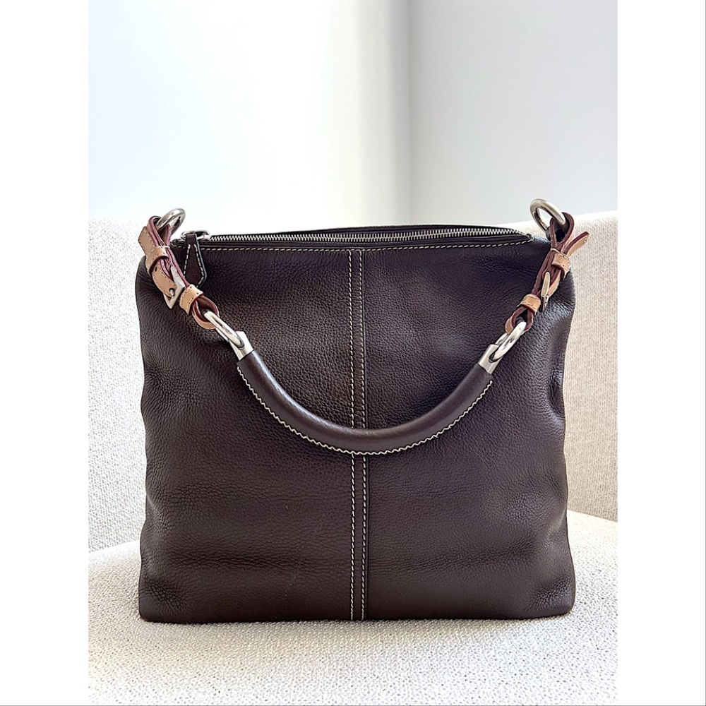 Prada Brown Vitello Daino Pebble Leather Hobo Bag